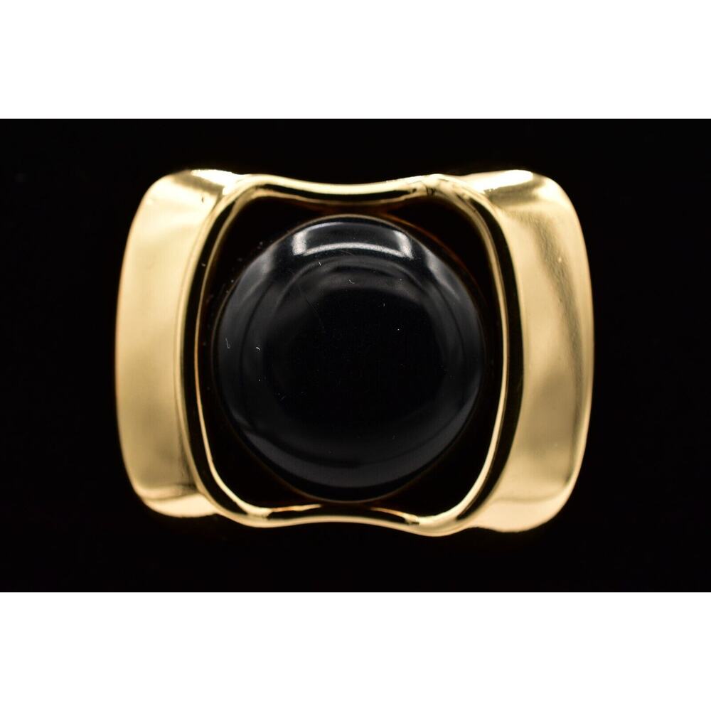Ginnie Johansen Vintage Pin Brooch Black Cabochon Gold Tone Signed 87 BinBG